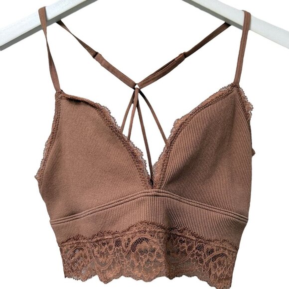 Abercrombie & Fitch Bra Size Small Bralette Brown Lace Racer Back NWOT - Picture 1 of 7